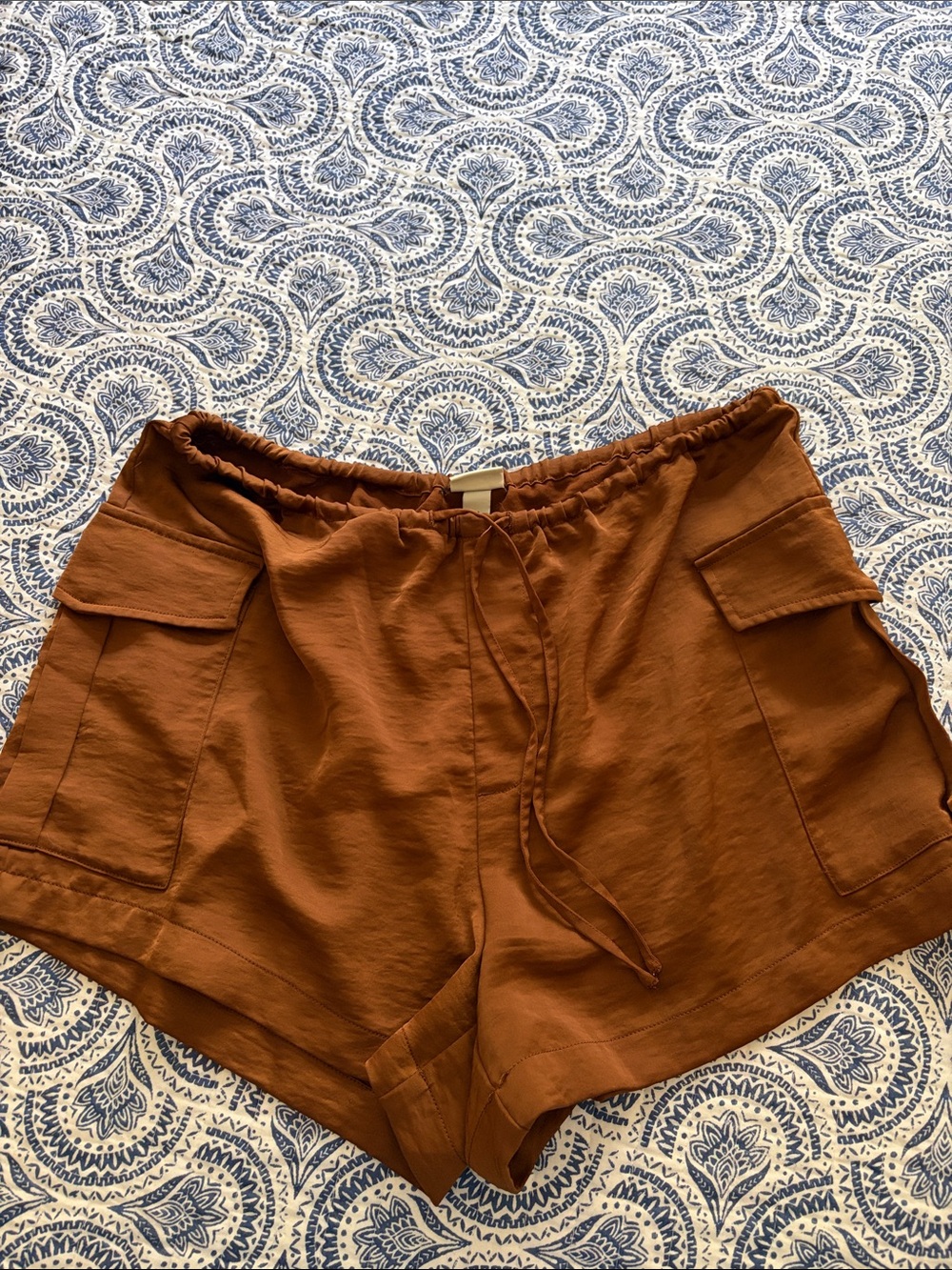 a new day Brown Cargo Pocket Drawstring Shorts Silk